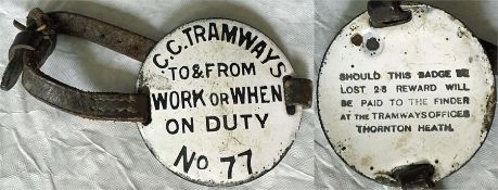 Croydon Corporation Tramways enamel STAFF PASS 'C.