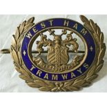 West Ham Corporation Tramways CAP BADGE issued to