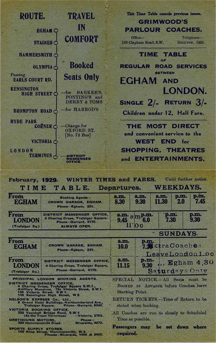 1929 TIMETABLE for Grimwood's Parlour Coaches 'Reg - Image 2 of 4