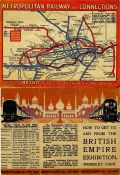 1924 Metropolitan Railway small POCKET CARD MAP "H