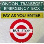 London Transport BUS SIGNS comprising a 1950s/60s