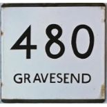 London Transport bus stop enamel E-PLATE for route 480 destinated Gravesend. This may well have been
