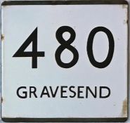 London Transport bus stop enamel E-PLATE for route 480 destinated Gravesend. This may well have been