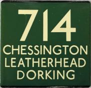 London Transport coach stop enamel E-PLATE for Green Line route 714 destinated Chessington,