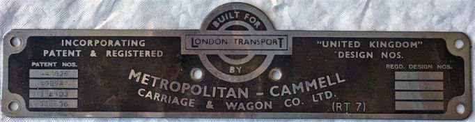 London Transport bus BODYBUILDER'S PLATE for Metropolitan Cammell Carriage & Wagon Co Ltd from one