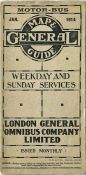 January 1914 London General Omnibus Company pocket MAP AND GUIDE of bus services. This is a fine