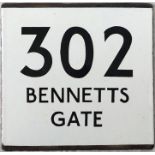 London Transport bus stop enamel E-PLATE for route 302 destinated Bennetts Gate. We believe this