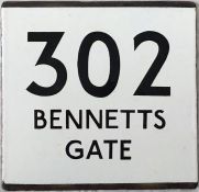 London Transport bus stop enamel E-PLATE for route 302 destinated Bennetts Gate. We believe this