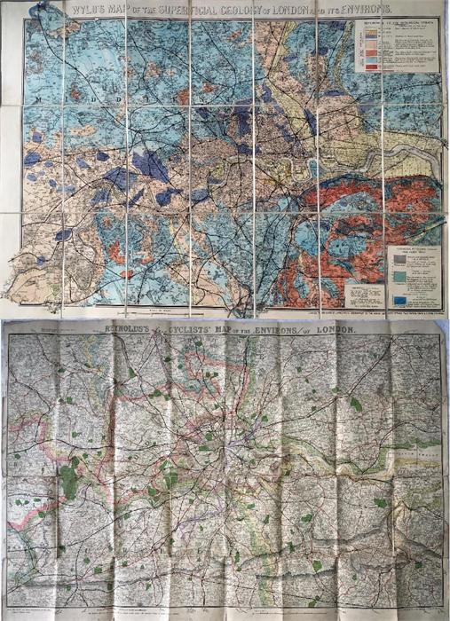 c1870s 'Wyld's MAP of the Superficial Geology of London and Environs', a fold-out, canvas-backed map