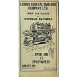 August 1911 London General Omnibus Company pocket MAP AND GUIDE TO OMNIBUS SERVICES. Featuring a B-