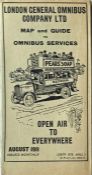 August 1911 London General Omnibus Company pocket MAP AND GUIDE TO OMNIBUS SERVICES. Featuring a B-