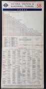 London Transport Tramways paper FARECHART dated November 1949 for route 58 between Victoria