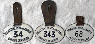 Selection of Folkestone, Hythe & District enamel CONDUCTORS' LICENCE BADGES, early 20th century