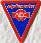 A Routemaster plastic RADIATOR GRILLE BADGE 'AEC Clydemaster' from the batch manufactured for