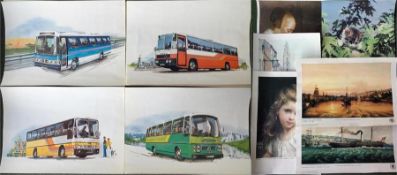 Selection of ART PRINTS on heavy quality paper, by Terry McKirragan issued by Volvo Bus (GB) in 1981