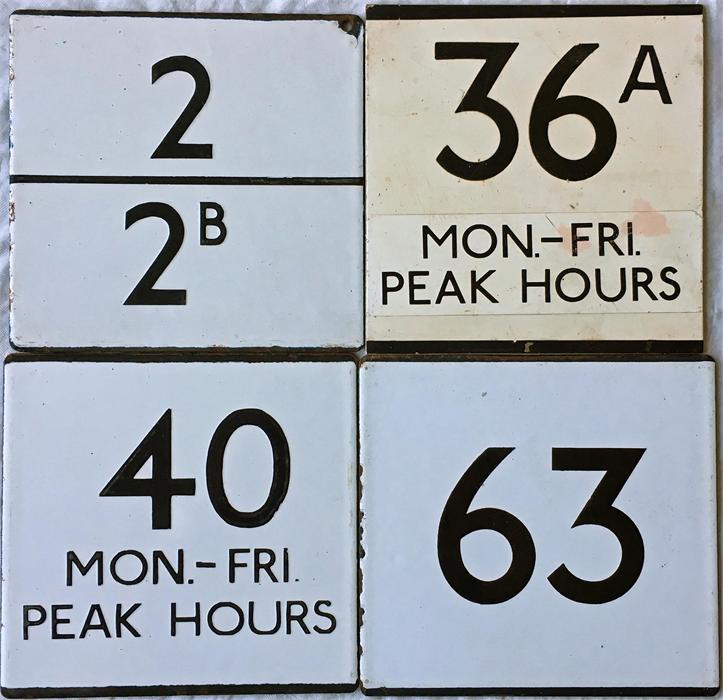 Selection of London Transport bus stop E-PLATES for routes 2/2B (split), 36A Mon-Fri Peak Hours (