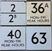 Selection of London Transport bus stop E-PLATES for routes 2/2B (split), 36A Mon-Fri Peak Hours (