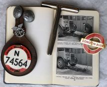 London Transport bus driver's items comprising PSV BADGE no N 74564, c1960s (in good condition