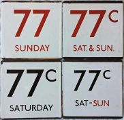 Selection of London Transport bus stop E-PLATES for routes 77 Sunday, 77C Sat & Sun (both in red),