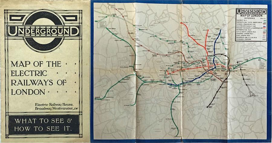 1919 London Underground MAP OF THE ELECTRIC RAILWAYS OF LONDON 'What to See & How to See it' with