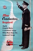 Original 1951 London Transport POSTER 'Men Conductors Required' featuring a picture of a young