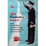 Original 1951 London Transport POSTER 'Men Conductors Required' featuring a picture of a young