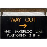 A London Underground CELLULOID SIGN (with white/yellow backing) 'Way Out & Bakerloo Line,