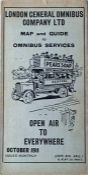 October 1911 London General Omnibus Company pocket MAP AND GUIDE TO OMNIBUS SERVICES. Featuring a