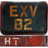 London Transport trolleybus items comprising a rear REGISTRATION PLATE EXV 82 from 1939 all-