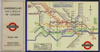 First-year Harry Beck London Underground DIAGRAMMATIC CARD MAP. The undated edition with no print-