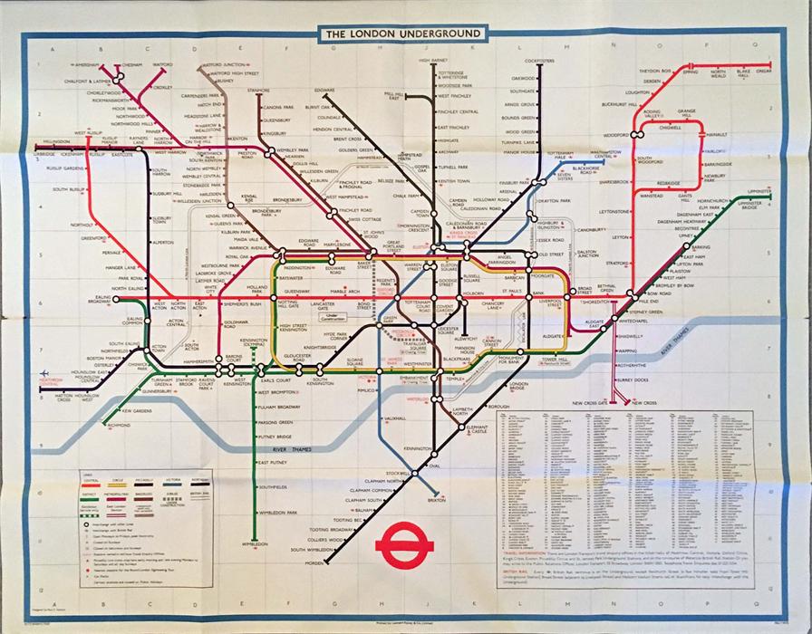 1977 London Underground quad-royal POSTER MAP designed by Paul Garbutt. Shows the Jubilee Line under