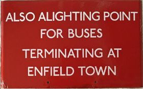 London Transport bus stop enamel Q-PLATE 'Also Alighting Point for Buses terminating at Enfield