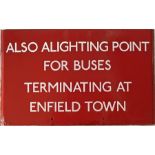 London Transport bus stop enamel Q-PLATE 'Also Alighting Point for Buses terminating at Enfield