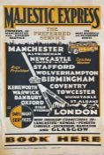 1930s POSTER for Majestic Express coach service from London to Manchester, 'Pioneers of Manchester