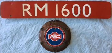 London Transport Routemaster bus items comprising the BONNET FLEETNUMBER PLATE for RM 1600 (the