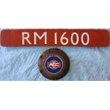 London Transport Routemaster bus items comprising the BONNET FLEETNUMBER PLATE for RM 1600 (the