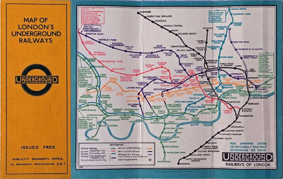 London Underground linen-card POCKET MAP from the Stingemore-designed series of 1925-32. This is the - Image 2 of 2