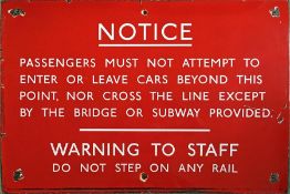 London Underground ENAMEL SIGN 'Notice....Warning' of the type formerly sited at the end of