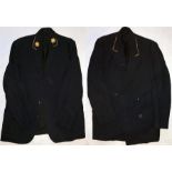 London Underground UNIFORM JACKETS, both blue serge with yellow piping & plastic buttons, one