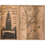 Croydon Corporation Tramways MAP & GUIDE TO CAR SERVICES dated February 1924. Fragile with splits at