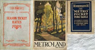 Metropolitan Railway items comprising a 1916 stapled LEAFLET 'Season Ticket Rates' (corroded