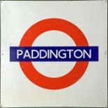 London Underground PLATFORM ROUNDEL SIGN from Paddington Station. Measuring 24" (61cm) square,