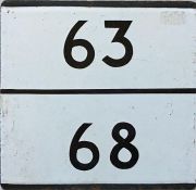 London Transport bus stop enamel E-PLATE for routes 63 and 68 combined. An unusual plate for two