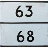 London Transport bus stop enamel E-PLATE for routes 63 and 68 combined. An unusual plate for two