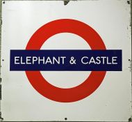 London Underground enamel BULLSEYE PLATFORM SIGN 'Elephant & Castle'. A tunnel-side sign measuring