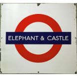 London Underground enamel BULLSEYE PLATFORM SIGN 'Elephant & Castle'. A tunnel-side sign measuring