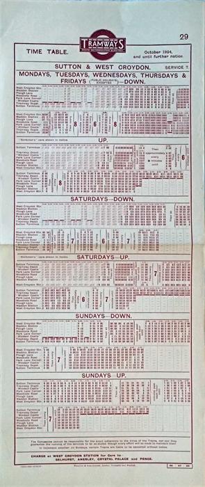 South Metropolitan Electric Tramways (Underground Group) TRAM STOP PANEL TIMETABLE for service 7 - Image 2 of 2