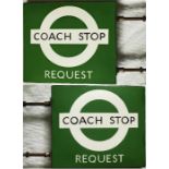 London Transport 1950s/60s enamel COACH STOP FLAG 'Request'. A traditional 'boat'-type (two-sided,