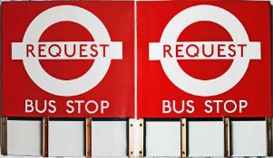 London Transport enamel BUS STOP FLAG 'Request', an E3 version with runners for 3 e-plates on each