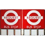 London Transport enamel BUS STOP FLAG 'Request', an E3 version with runners for 3 e-plates on each